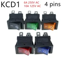 KCD1 On-Off 4Pin клавишный переключатель 6A/10A 250V/125V AC красный желтый зеленый синий Кнопка Лучшая цена KCD1