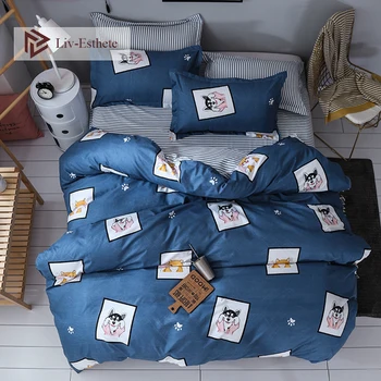 

Liv-Esthete 2020 Cartoon Cut Dog Bedding Set Duvet Cover Single Double Queen King Bed Linen Flat Sheet Pillowcase For Adult