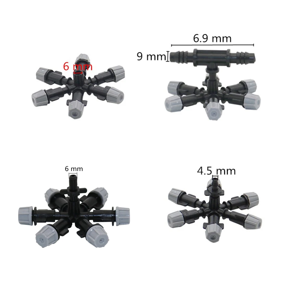 6 головок спринклерная теплица орошение опрыскиватель сельскохозяйственные инструменты садовый фоггер газон полив охлаждение запотевание сопла 3 комплекта