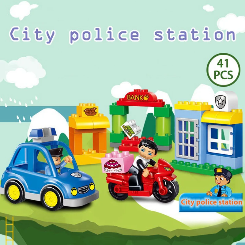 

Duplo Baby Early Educational Toys Large Particles Enlighten Assembled Building Blocks City Police 41pcs Compatible LEGOing Duplo