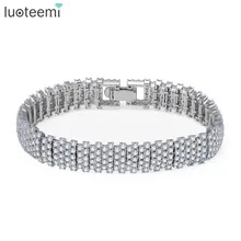 LUOTEEMI Europe Fashion Luxury Pure Brilliant Cut Zircon Prong Setting GeometricTennis Bangle Bracelets For Women Wedding Party