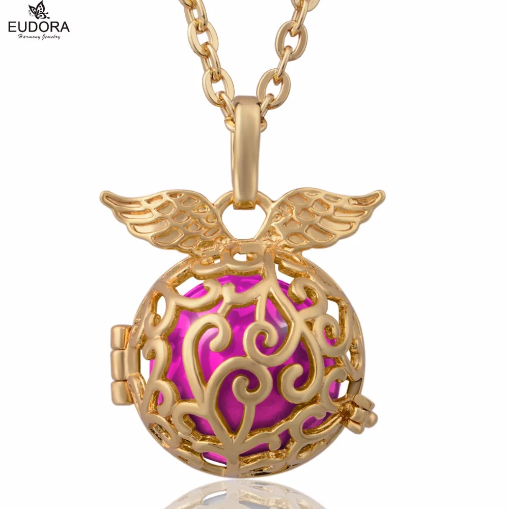 

Retail Gold-Color Angel Caller Wing Pendant with 18mm Pink Eudora Harmony Ball Chime Sound Mexican Bola Necklace Jewelry