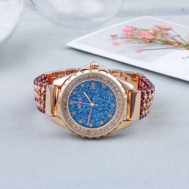 

Natural Garnet Stone Bracelet & 33mm Waterproof Watch DIY Jewelry For Women For Gift For Summer Beach Wholesale !