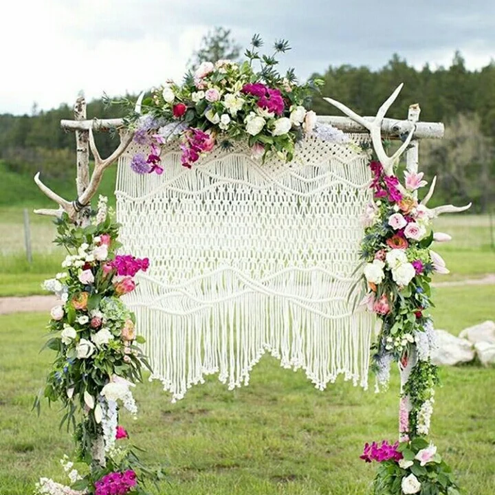 

110cm x 90cm Macrame Wedding Arch Backdrop, Boho Photo Backdrop, Macrame Door Curtain