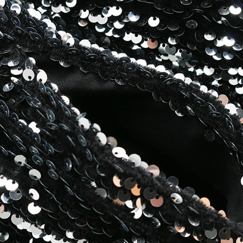 Greatest Vintage Pockets Sequined Jacket Coat Women 2020 Fashion V Neck Long Sleeve Zipper Ladies Outerwear