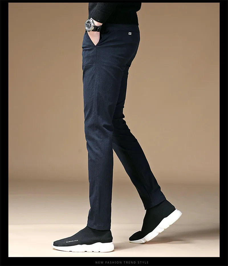 New 2018 Mens Casual Pants Fashion Business Male Cotton Slim Pant Straight Trousers Long Pants Solid Color 28-42 (14)