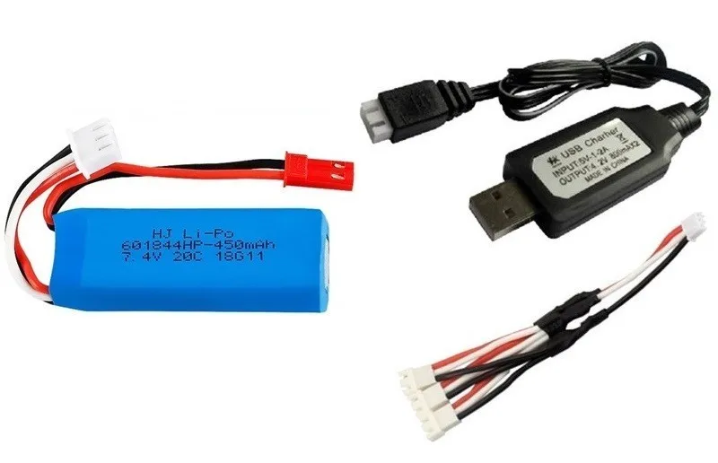 7,4 V 450mAh Lipo батарея и USB зарядное устройство для WLtoys K969 K979 K989 K999 P929 P939 RC автомобильные запчасти 2s 7,4 v батарея 3 шт - Цвет: Лимонно-желтый