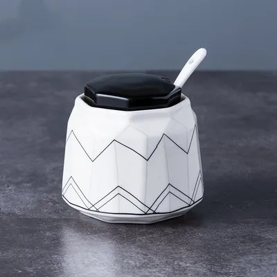 Kitchenware supplies ceramic marble spice jar sugar cans geometric pattern olive oil vinegar bottle kitchen cooking tools - Цвет: 1pcs-c