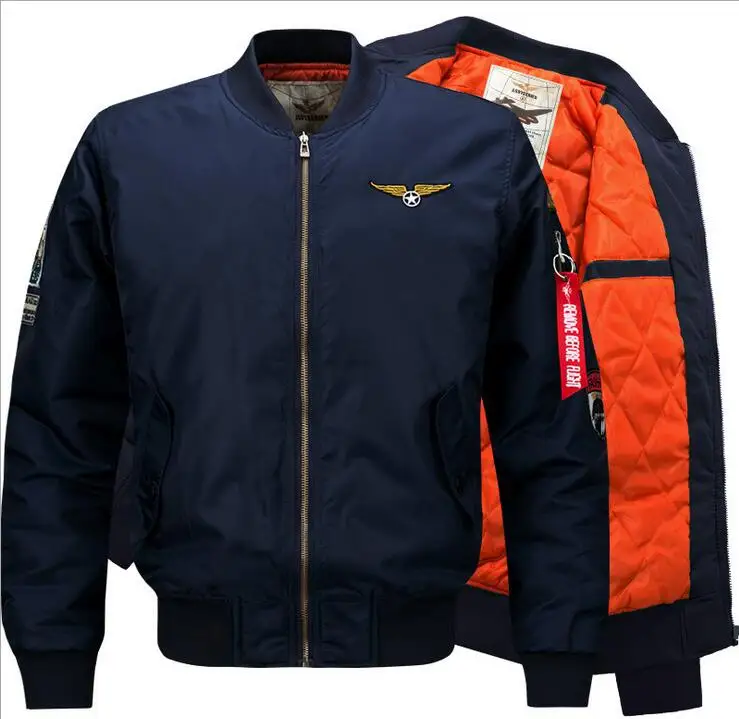 Grandwish летная куртка-бомбер для мужчин размера плюс 6XL, мужская куртка-пилот, куртка-бомбер большого размера с нашивками, мужская куртка-бомбер s, PA868 - Цвет: Thick Navy