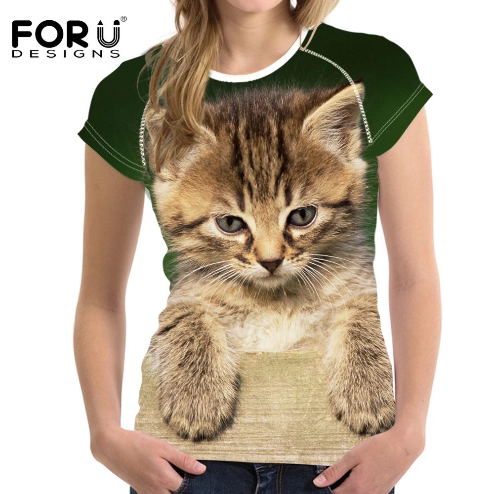FORUDESIGNS/футболка с животными футболка котом женская летняя Короткая Повседневная