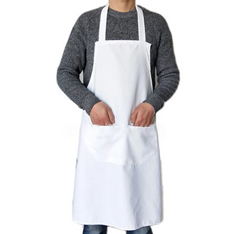 Household Cleaning Sleeveless Apron Kitchen Cooking Apron for Women Men Solid Color Thicken Cotton Polyester with Double Pocket