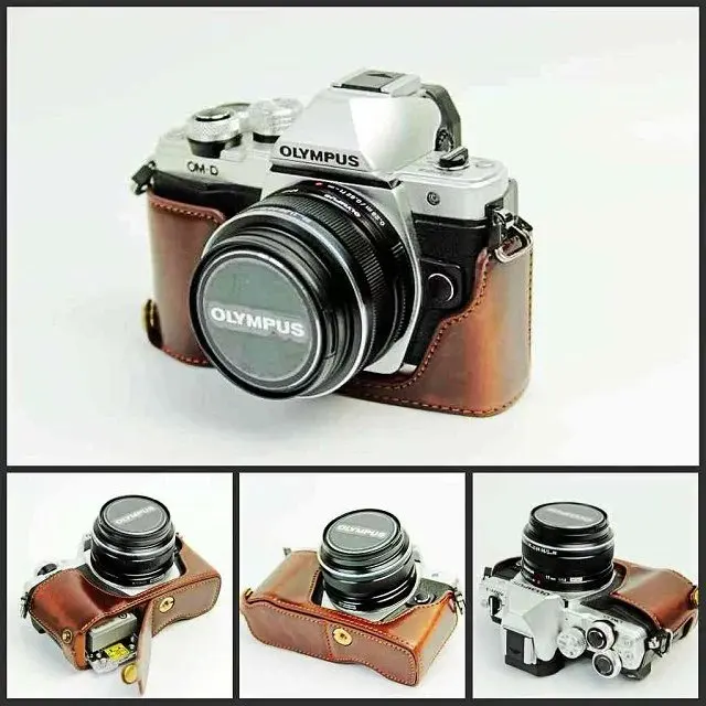 Hecho A Mano real medio Estuche De Cuero Cámara caso Para Olympus Om-d E-m5 Em5 9 Colores