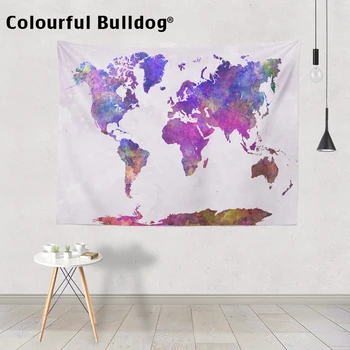 

World Map Tapestry Watercolor Wall Hanging Asia Europe Africa Home Decoration Accessories Blanket Large Polyester Hand Painted