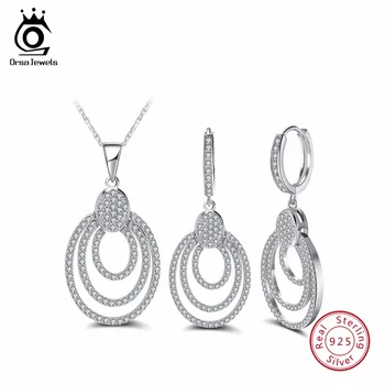 

ORSA JEWELS Genuine 925 Sterling Silver Women Necklace&Earrings Sets With AAA CZ Hollow Design Bohemia Style Female Jewelry SS08
