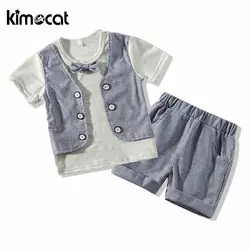 Kimocat/летние джентльмен короткий рукав комплект из 2 предметов футболка + штаны Одежда для маленьких мальчиков детская Infantil подростковая