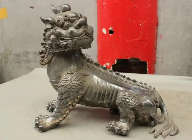 

S01670 13 Folk Chinese Regius Palace Pure Bronze Evil Dragon Unicorn Lion Beast Statue B0403