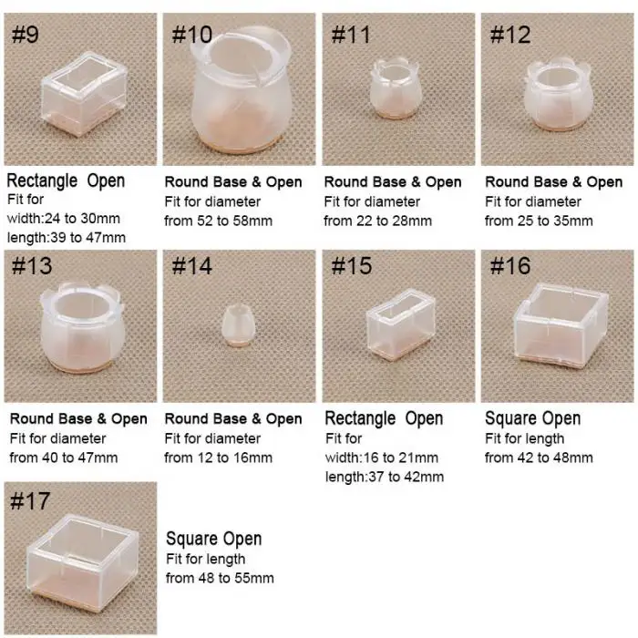 10pcs Silicone Rectangle Square Round Chair Leg Caps Feet Pads Furniture Table Covers Wood Floor Protectors TN99