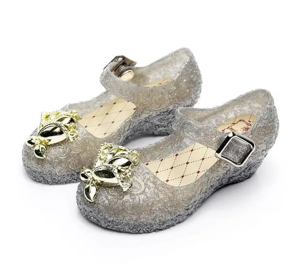 Новые стильные блестящие детские желейные сандалии для девочек, детские пляжные туфли для девочек с металлическим украшением в виде единорога