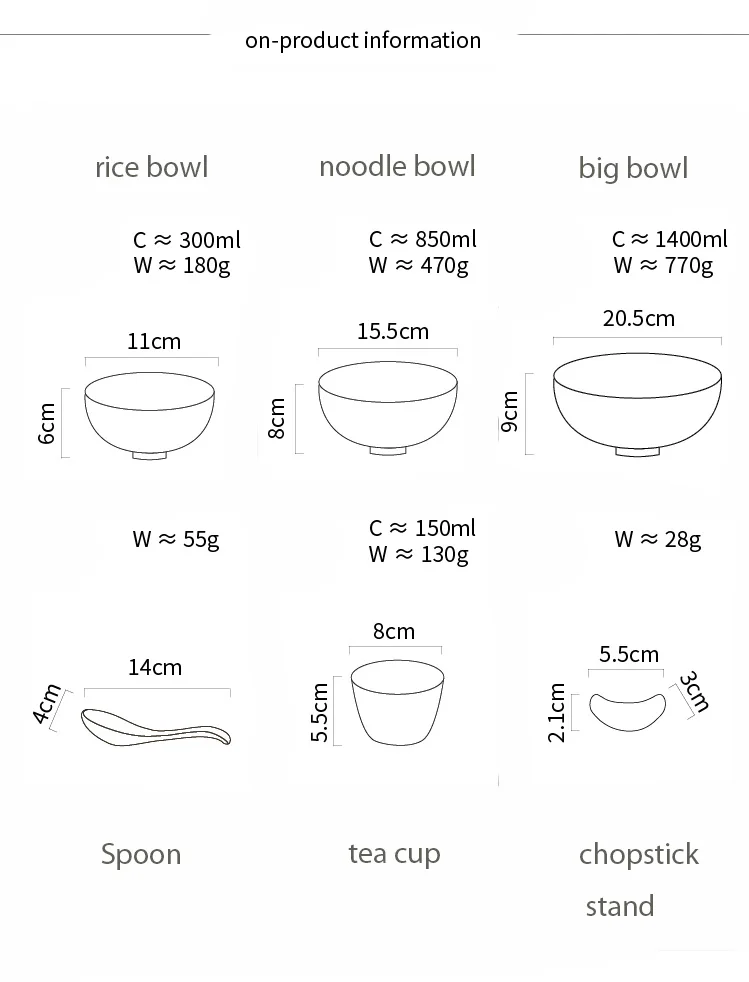 Японская классическая керамическая посуда, кухонная суповая лапша, рис, миска, 6 дюймов, 8 дюймов, большая чаша Ramen, ложка и чайная чашка, Ресторан