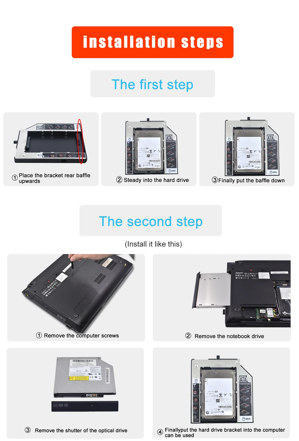 TISHRIC Алюминий 2nd HDD Caddy 9,5 мм SATA 3,0 2," SSD чехол Корпус для lenovo ThinkPad T420s T430s T500 W500 T400 T410 T410s