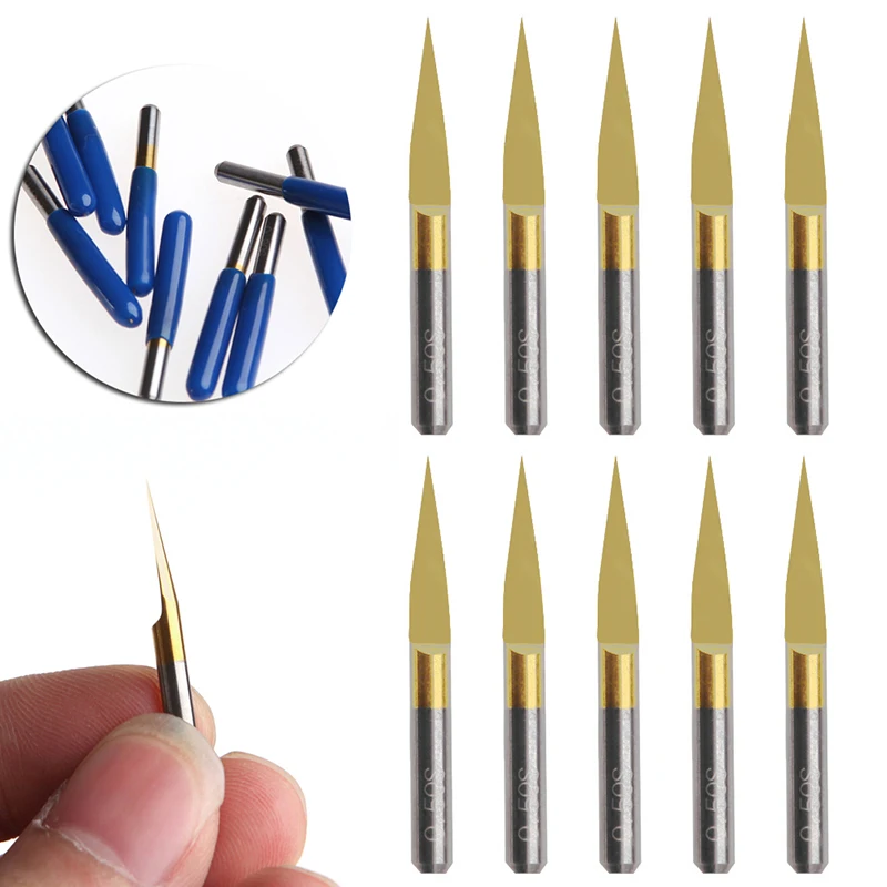  10Pcs/Set Titanium Coated Carbide PCB Engraving 15 degree 0.1mm CNC Bit Router Tools