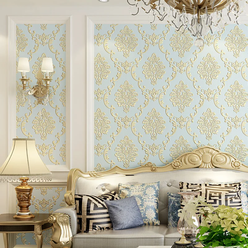 

European Style 3D Stereo Damascus Flowers Wallpaper Living Room TV Sofa Bedroom Bedroom Self-Adhesive Non-Woven Papel De Parede