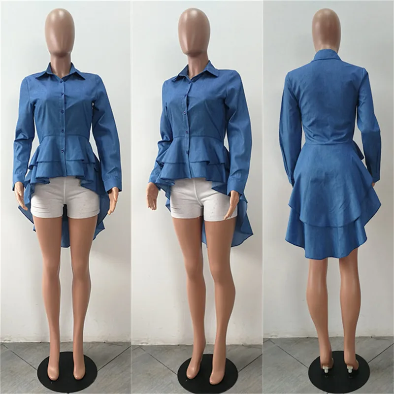 fashion layered ruffles denim shirt-5