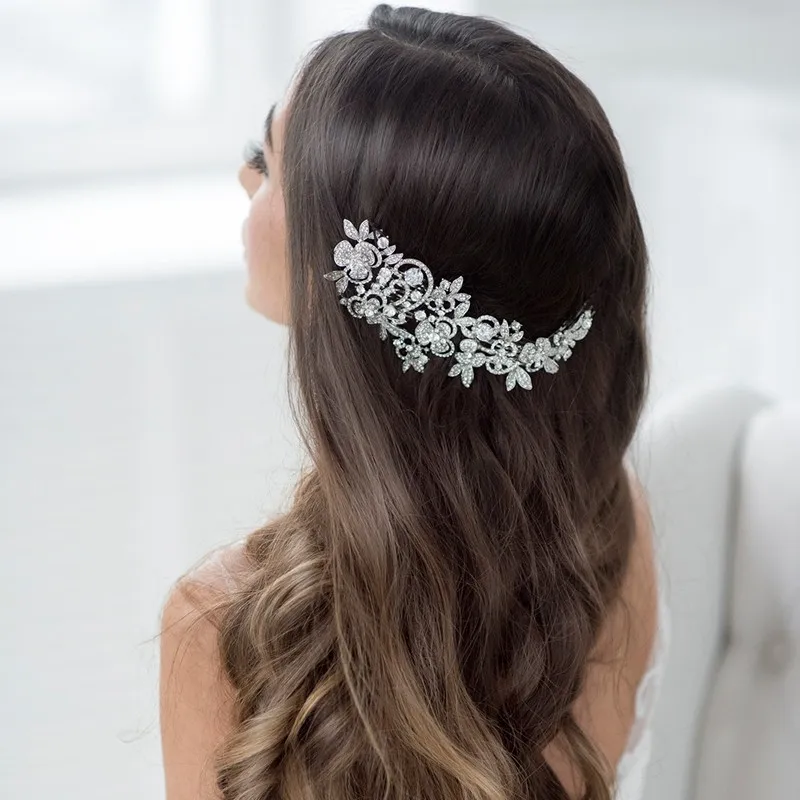 Flower Gold Silver Clear Rhinestone Crystal Wedding Hair Comb Jewelry in Wedding Accessories
