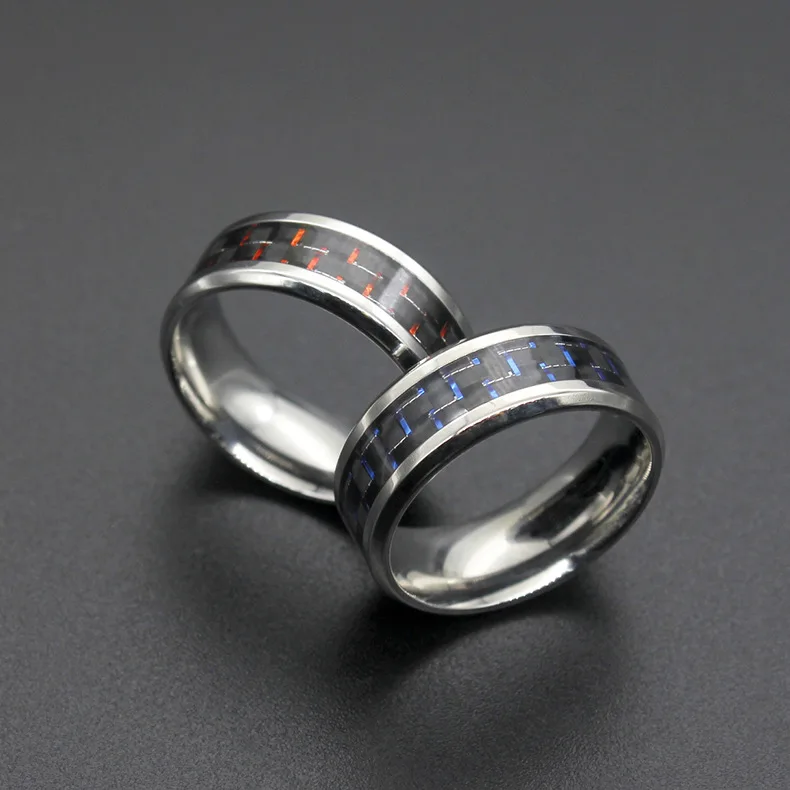 

Carbon Fiber Rings Red Blue Color Polishing Stainless Steel Ring Men Jewelry Punk Style Size 7-11 Drop Shipping
