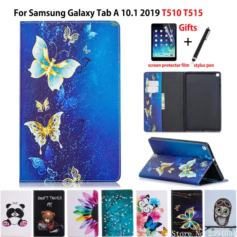 Cena Sprawa dla Samsung Galaxy Tab A 10.1 2019 T510 T515 SM T510 SM T515 pokrywa Funda Tablet moda malowany stojący Shell + Film + długopis