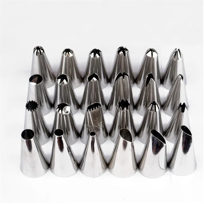 24pcs/Sets Stainless Steel Pastry Tips Icing Piping Nozzles Cupcake Bakery Kitchen Pastry Tools DIY Cake Decorating Box H162