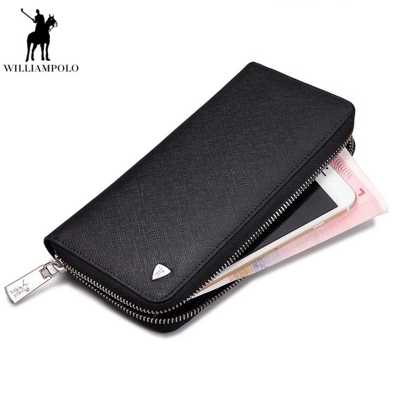 

Williampolo New fashion men long wallet genuine leather purse handbags for male luxury brand zipper card holder PL119