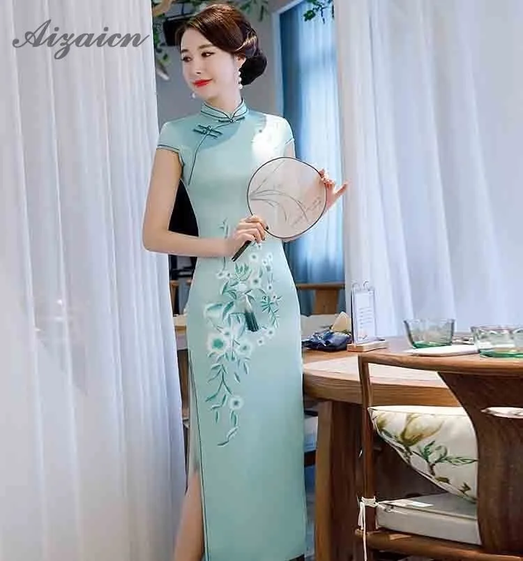 Розовый элегантный тонкий Чонсам длинные платья Современный Восточный стиль халат Qi Pao женское традиционное китайское платье Qipao винтажное платье