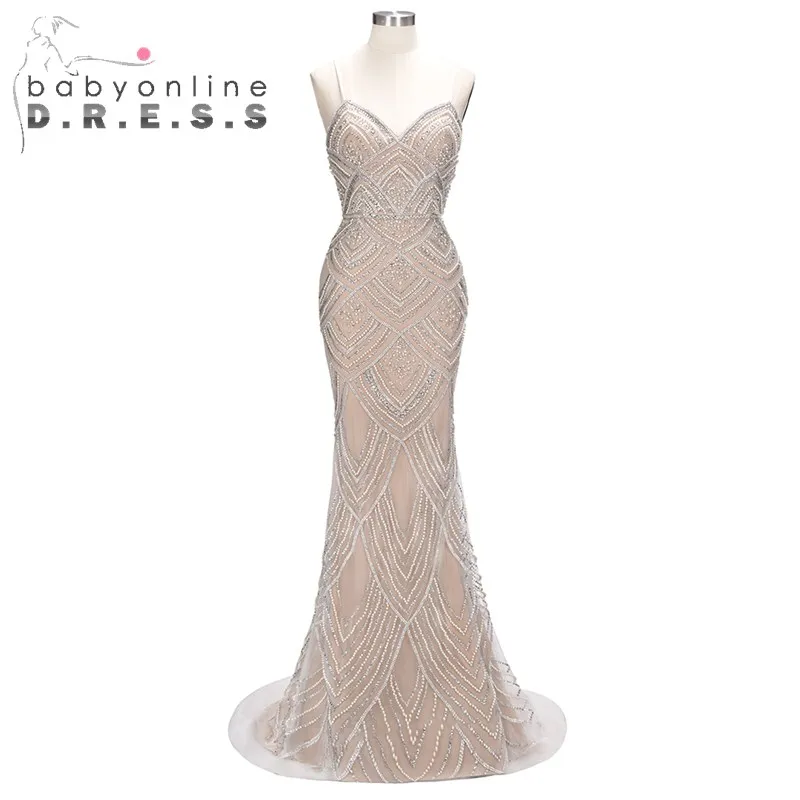 

Elegant Sweetheart Spaghetti Strap Prom Dresses Long Beaded Pearls Evening Gown Real Pictures Chiffion Prom Gown Robe De Soiree