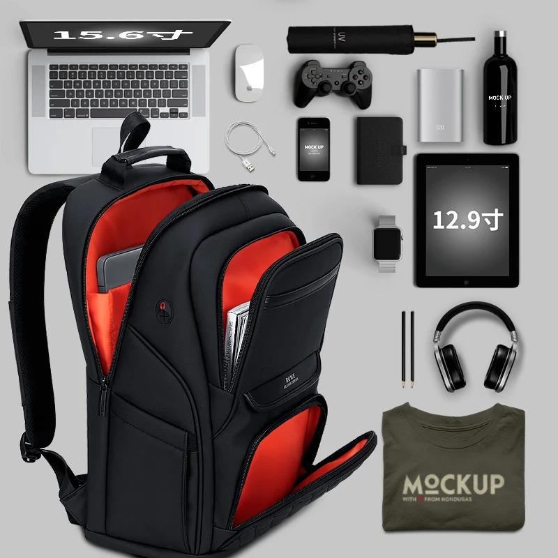  ROWE Business Men's Backpack Black USB Charging AntiTheft Laptop Backpack 15.6 Inch Male Large Capa