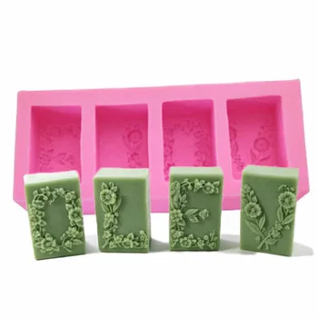 

4 Cavity Rectangular Flower Flexible Silicone Soap Mold DIY Handmade 3D Cake Cookie Chocolate Candle Soap Mould