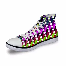 Бесшумные Дизайнерские кроссовки для девочек; Женская Повседневная винтажная Вулканизированная обувь; обувь с высоким берцем; радужные в горошек; парусиновая обувь на плоской подошве с 3D-принтом