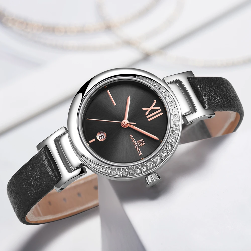 Goede NAVIFORCE Top Merk Vrouwen Horloge Bloem Dames Horloge Lederen Band Armband Vrouwelijke Klok Nieuwe Relogio Feminino