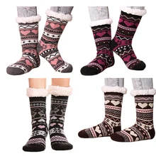 1 pair Winter Women Thick Plush Soft Warm Knitted Socks Girls Cozy Fleece-lined Snow Pattern Xmas Gift Floor Socks High Quality