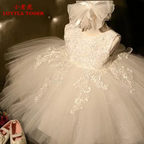 Новинка бело-для маленьких девочек платья для крестин для маленьких девочек, платье для крещения Dress1 год День рождения Платье для маленьких девочек - Цвет: Белый