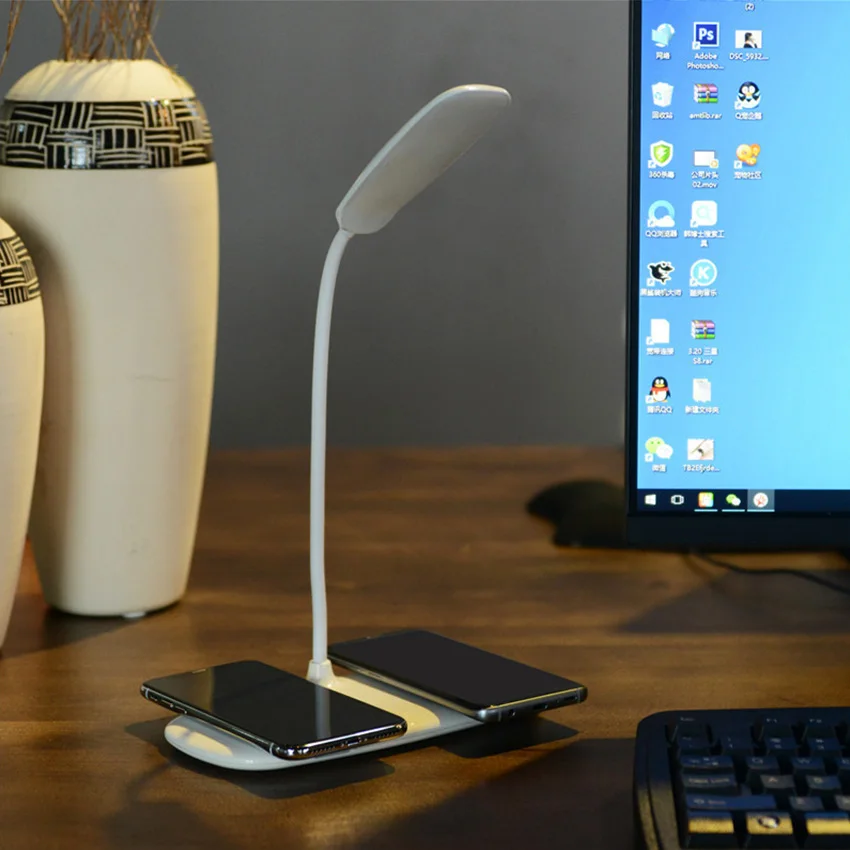  Wireless Charging For 2 Phones Chargeur Induction For Samsung S10 Table Desk Lamp Dual Wireless Cha