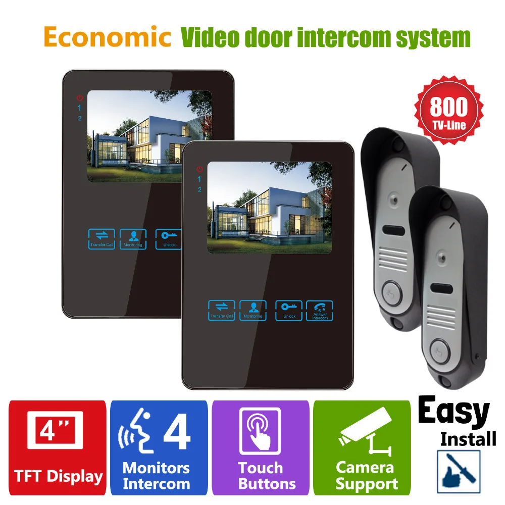 

Homefong Security 4" TFT LCD Screen Night Vision Video Door Phone Intercom Doorbell Kit HD 800TVL 2 Indoor Unit 2 Outdoor Unit