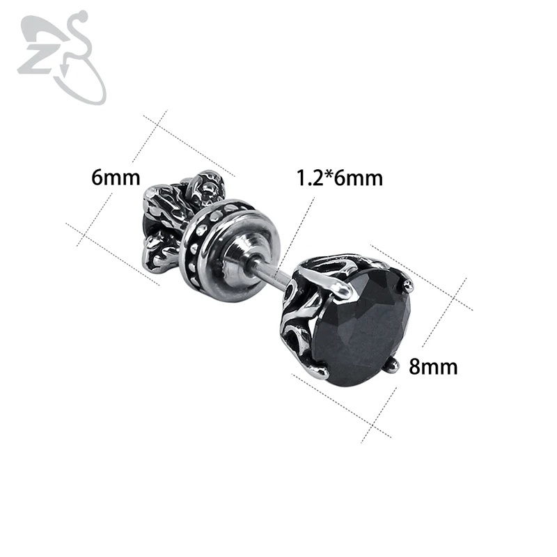 ZS мужские черные циркониевые серьги-гвоздики из нержавеющей стали ювелирные аксессуары в стиле панк для женщин мужчин винтажные хип-хоп серьги-гвоздики ювелирные изделия