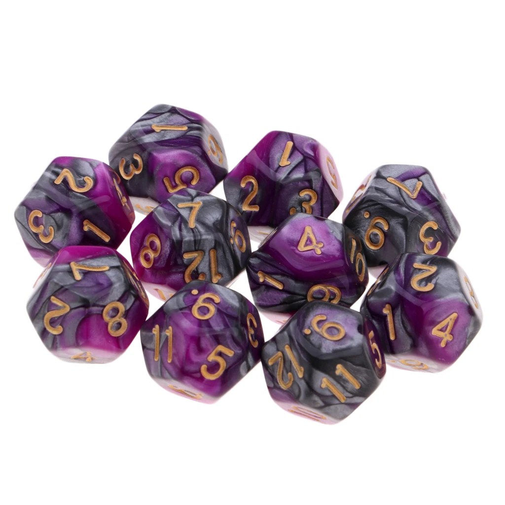 Pack of 10 Multi-sided Dice Polyhedron Dice Set D12 for D&D / TRPG Tabletop Game Role Playing Dices