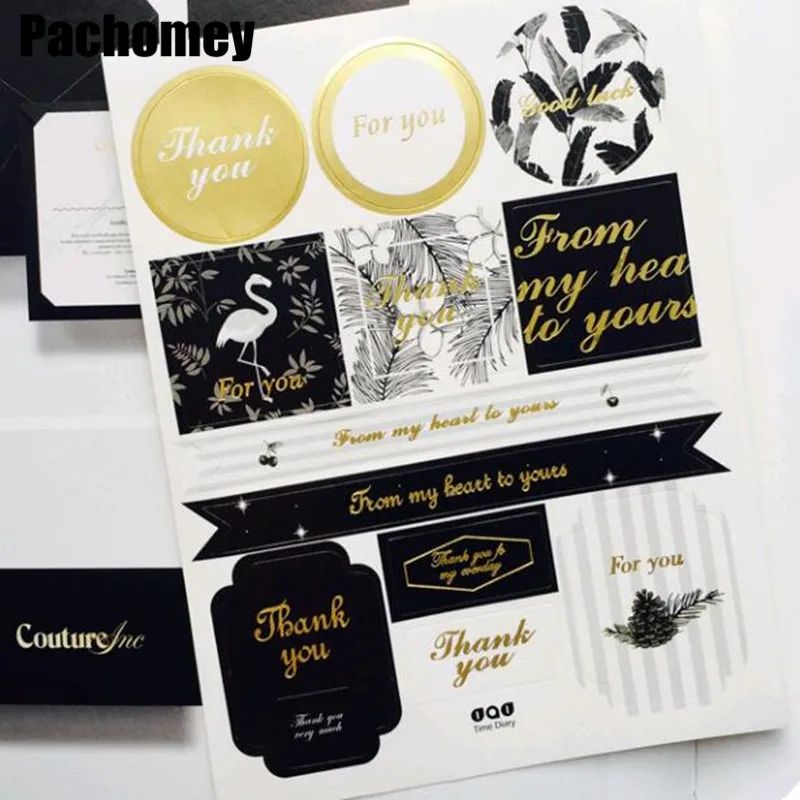 

60pcs/lot (5pcs paper) Sticker Label with Printing Gold "Thank You""For You" Gift Packing Box Tag PP120602
