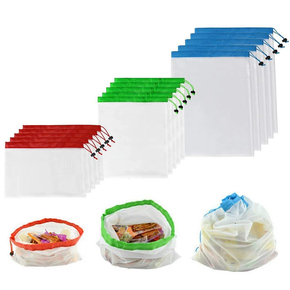 Pokich 15 пакетов высококачественный, многоразовый мешок из сетки для хранения продуктов овощи, фрукты