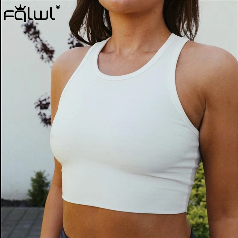 

FQLWL Streetwear Summer Fitness Tank Top Women T Shirt Cropped Backless White Black Vest Casual Bodycon Sexy Crop Top Female