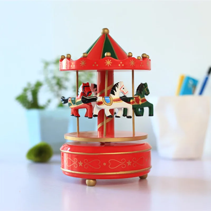 Круглые музыкальные шкатулки Merry-go-round, Геометрическая музыкальная декорация для детской комнаты, подарки унисекс, Деревянная Рождественская карусель, коробка для домашнего декора - Цвет: Red