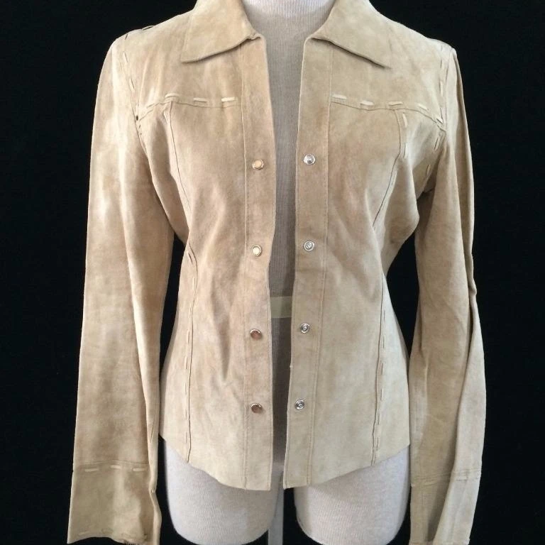 Wet Seal jacket womens size M medium tan 100% leather long sleeve
