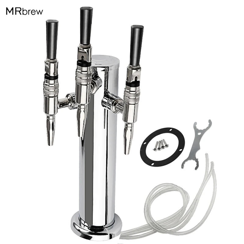 

Homebrewing Silver Stainless Steel Triple Beer tower with three Nitrogen Nitro Tap Tri tap Draft Beer Column high quality for ba